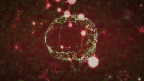 animating glowing red and white particles forming circular pattern on dark background