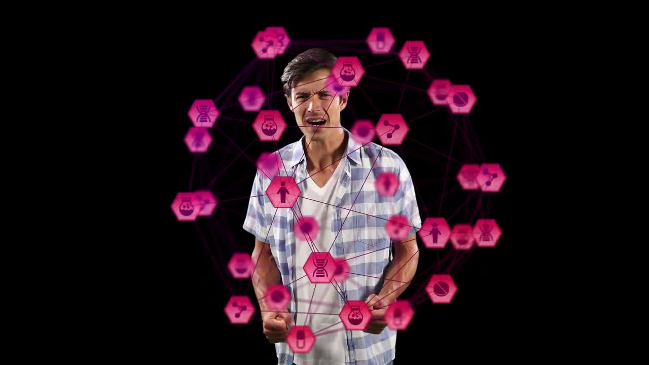 animación de la red de conexiones sobre el hombre caucásico