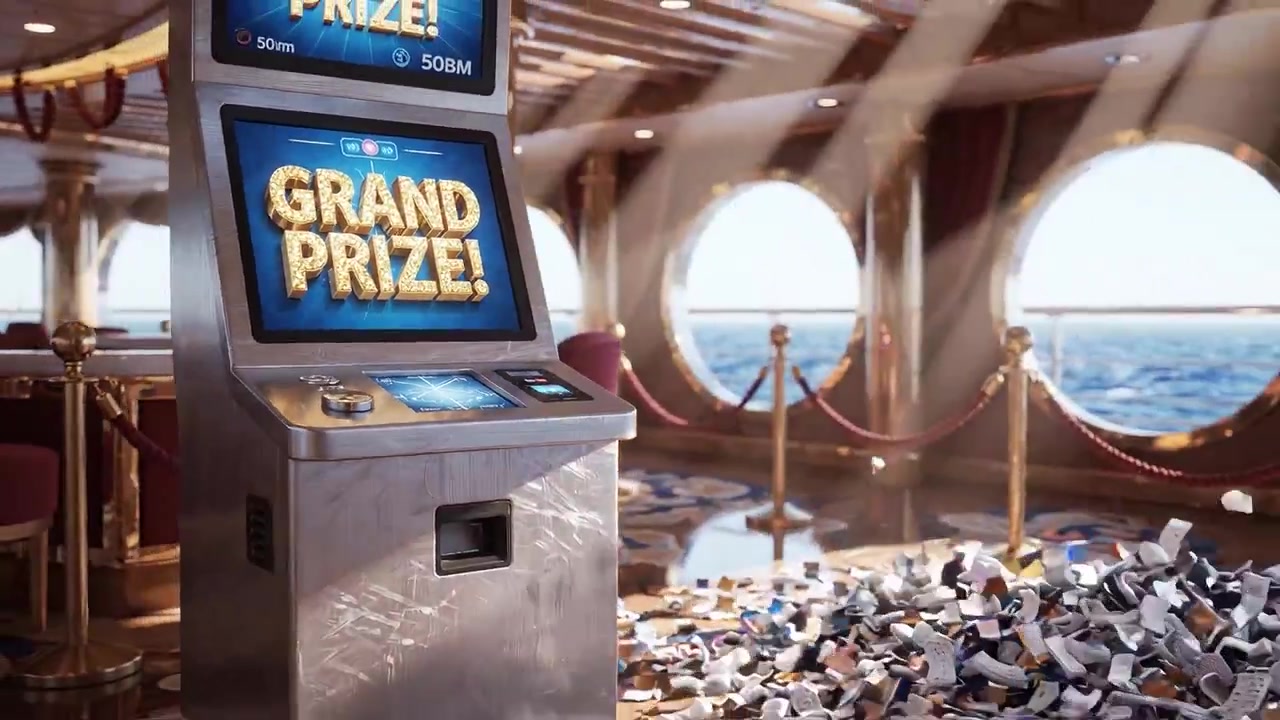 Büyük Ödül Kazanımını Kutlamak! Renkli Konfetilerle Çevrili Bir Slot Makinesi ve Zafer ve Ödülün Heyecan Verici Atmosferiyle Canlı Bir Casino Sahnesi