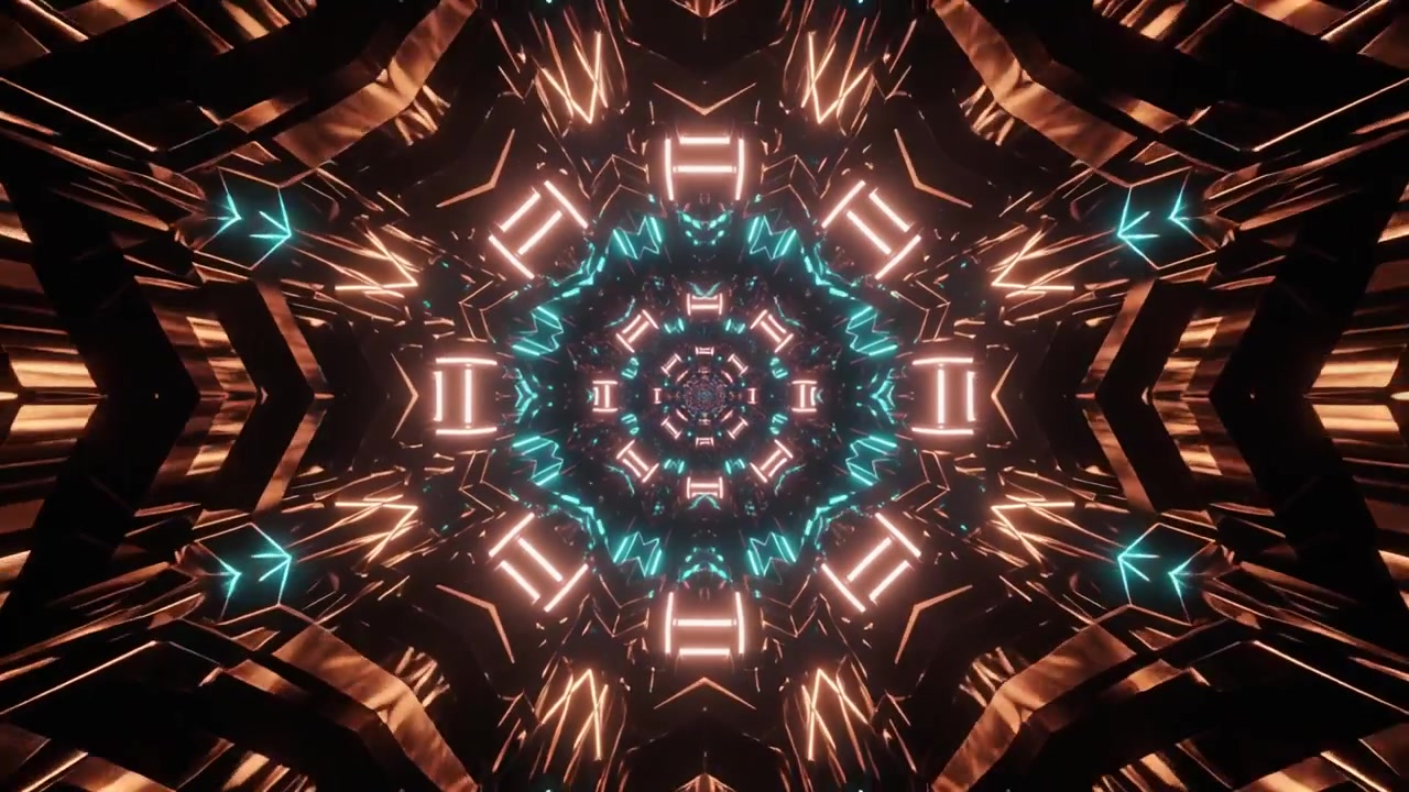 Futuristic Abstract Tunnel with Glowing Neon Geometric Patterns
