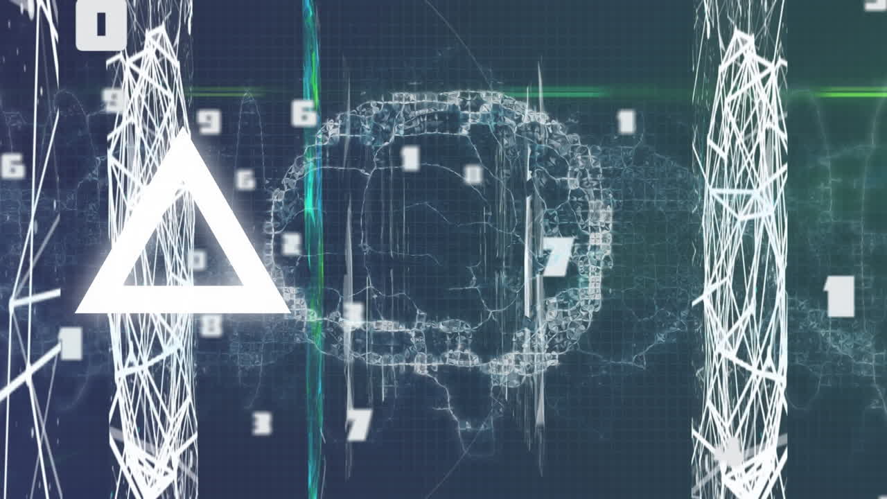 Animation of shapes, numbers and brain on dark blue background