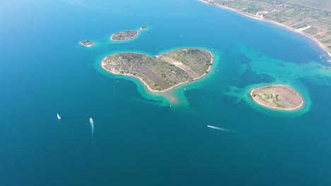 aerial view of the beautiful galešnjak, island of love, lover's island, otok za zaljubljene, love island, heart shaped island in the adriatic sea in croatia