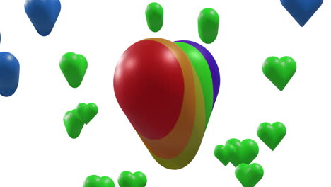 animatie van kleurrijke harten die op een witte achtergrond bewegen.