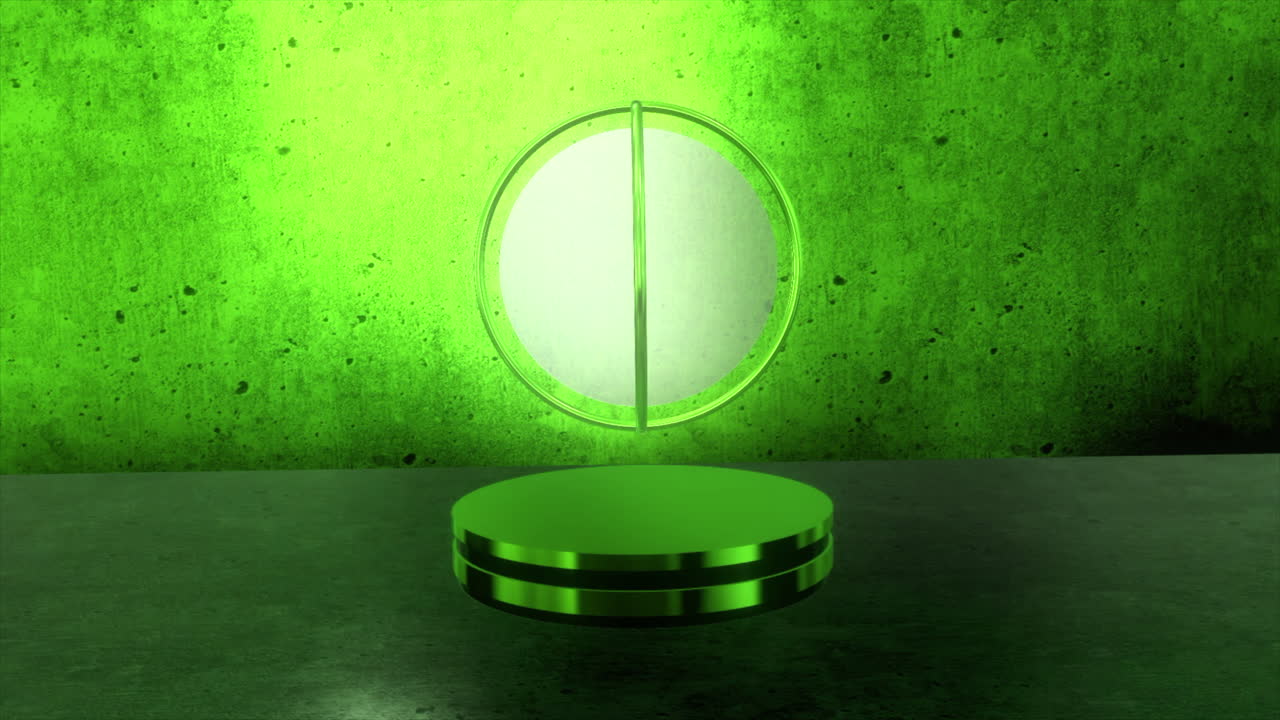 추상적인 조명을 가진 녹색 포디움 디스플레이