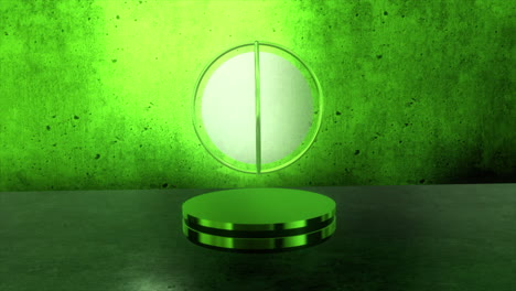 green podium display with abstract lighting