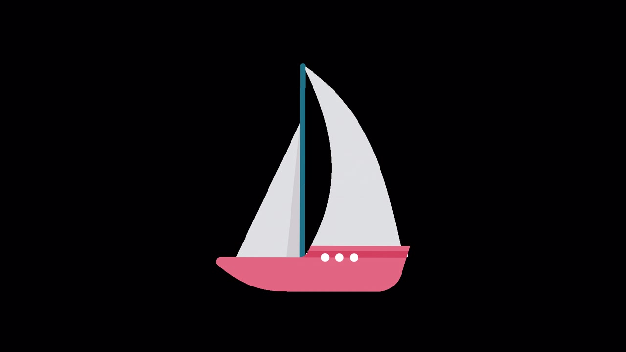 Animazione di barca a vela in flat design con scafo rosa e vela bianca