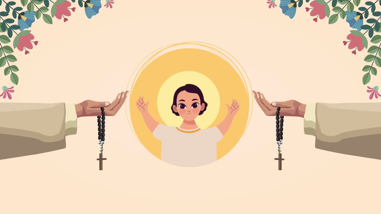 sacred jesus kid with rosaries animation