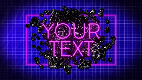 animation of your text text on black abstract pattern in rectangle, grid pattern on blue background