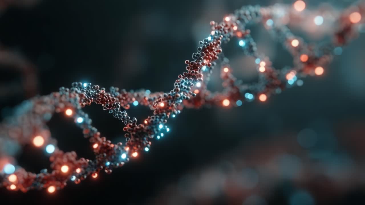 A Magnificent Visualization of a DNA Helix, Showcasing the Intricate Arrangement of Molecules with Glowing Highlights, Representing the Essence of Genetic Code and Life