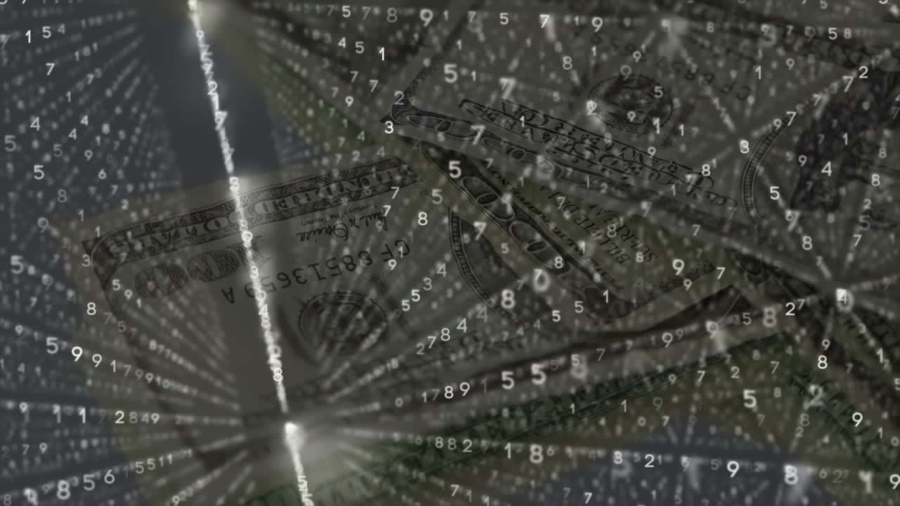 미국 달러 지폐에 대한 데이터 처리의 애니메이션