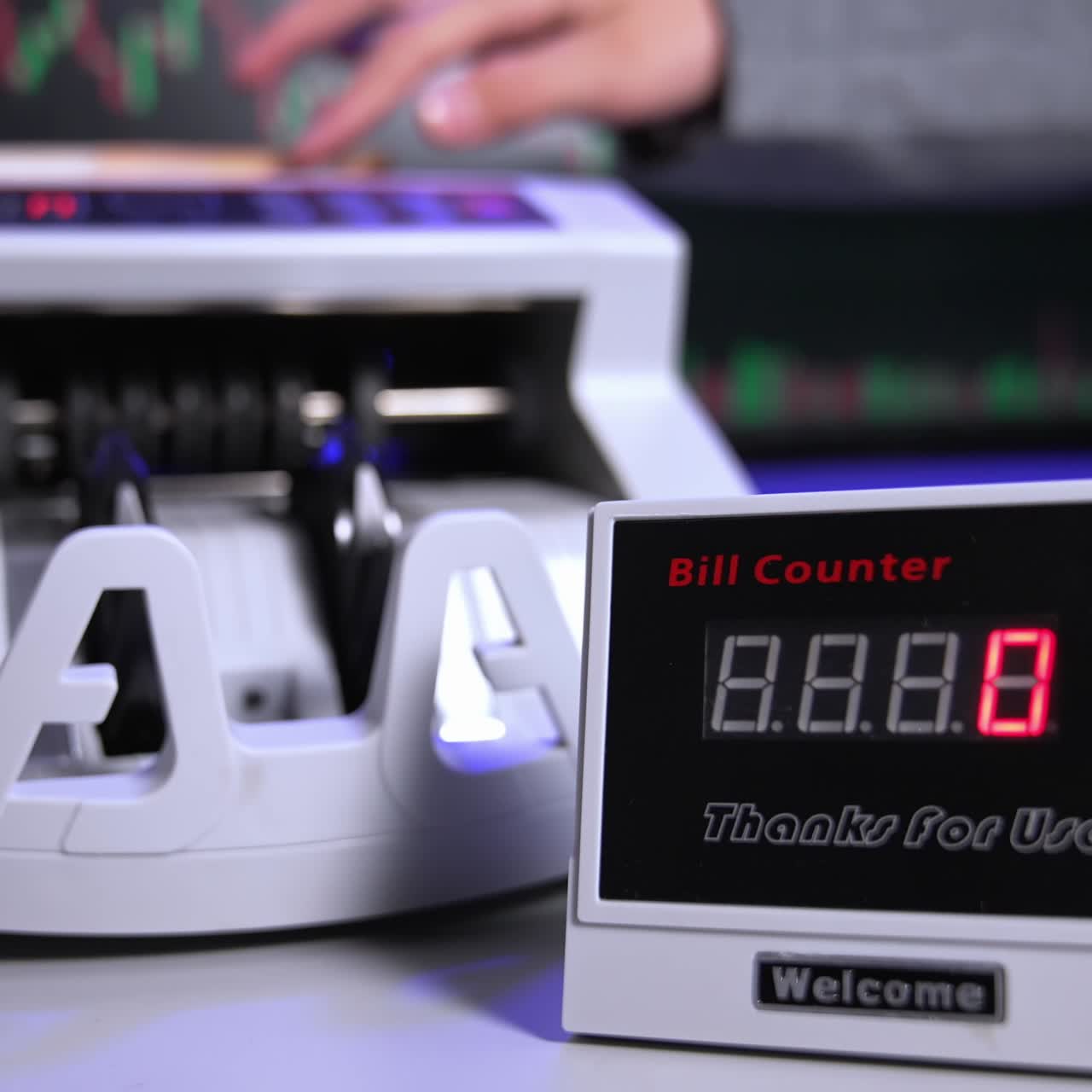 Banking financial money currency counting. Counting machine calculation