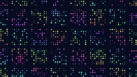 cuadrícula colorida vibrante y visualmente atractiva de puntos sobre un fondo negro
