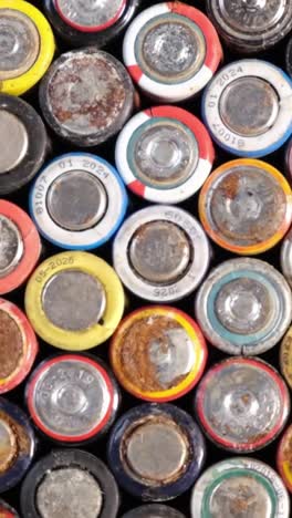 a bunch of different colored batteries are stacked on top of each other a stack of colorful batteries resembling lightsaving coins representing the handling of money and cash in various metals like nickel silver and tin