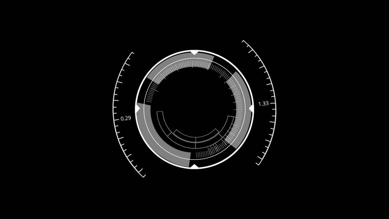 interfaz de usuario de círculo blanco en fondo negro aislado. alcance de búsqueda de objetivo y tema de elemento de escaneo. ui digital y circular de ciencia ficción. video de imágenes gráficas de movimiento 4k