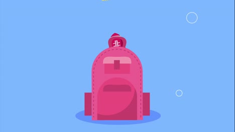 pink schoolbag with supplies animation