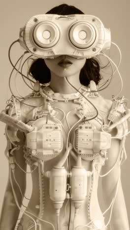 muñecas estatuas femeninas de porcelana con altavoces de audio y auriculares hechos con ai