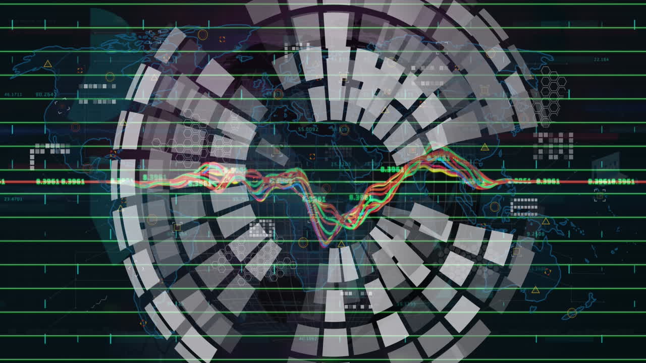 검은색 배경에 있는 지구와 그래프의 애니메이션