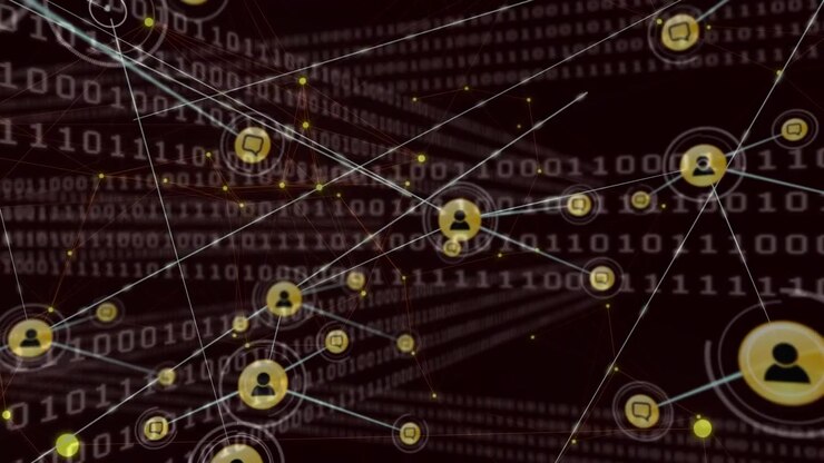 Animation of data processing over black background