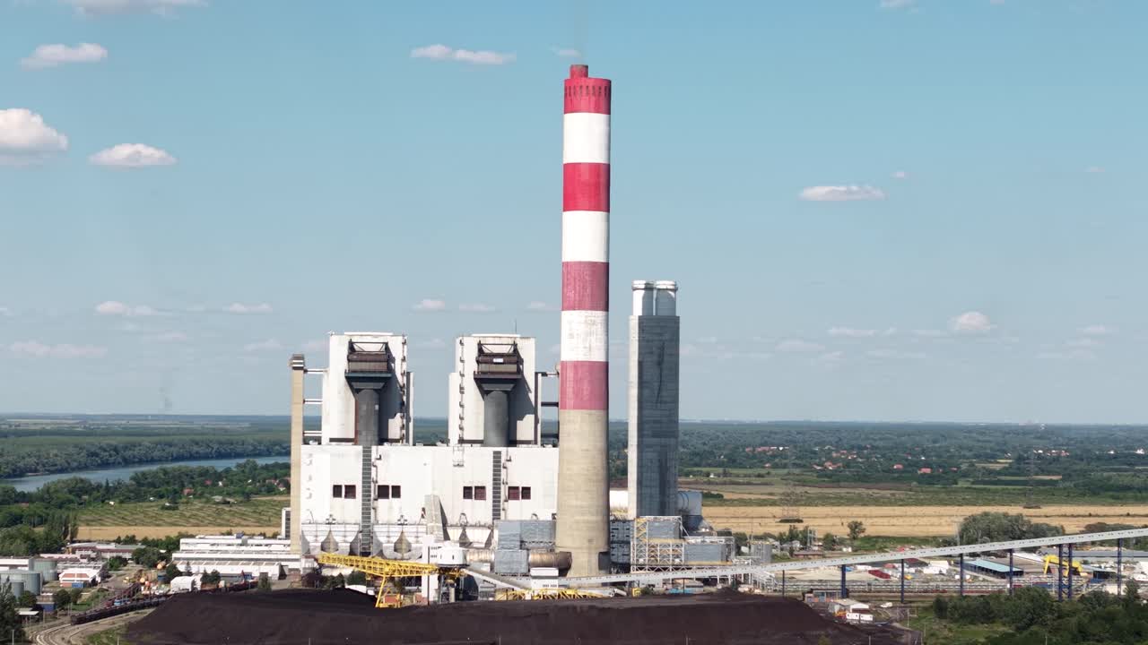 Drone View Of Compact Coal Power Station In Flat Region, Electric Energy Sector