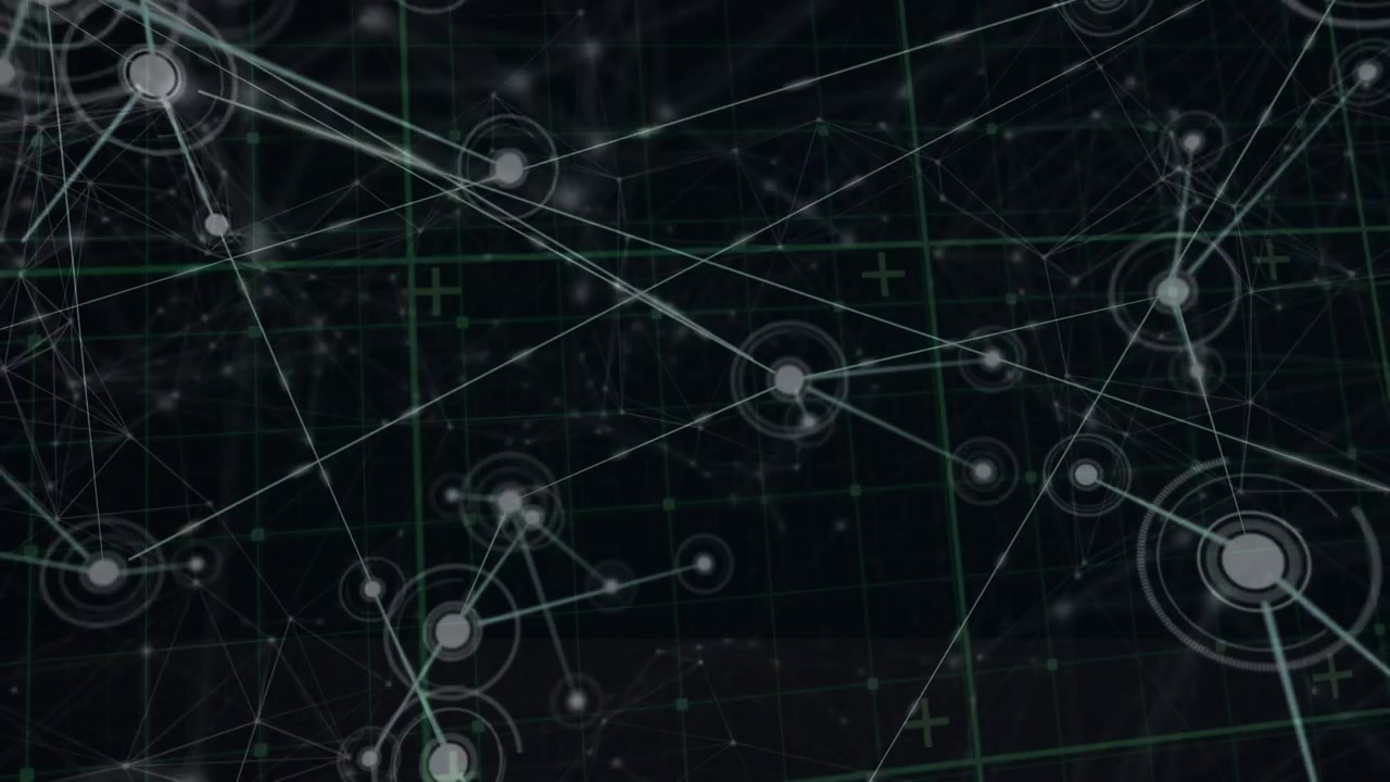Animation of network of connections with icons over grid