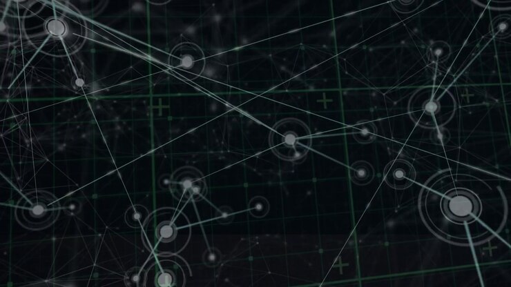 Animazione di rete di connessioni con icone su griglia