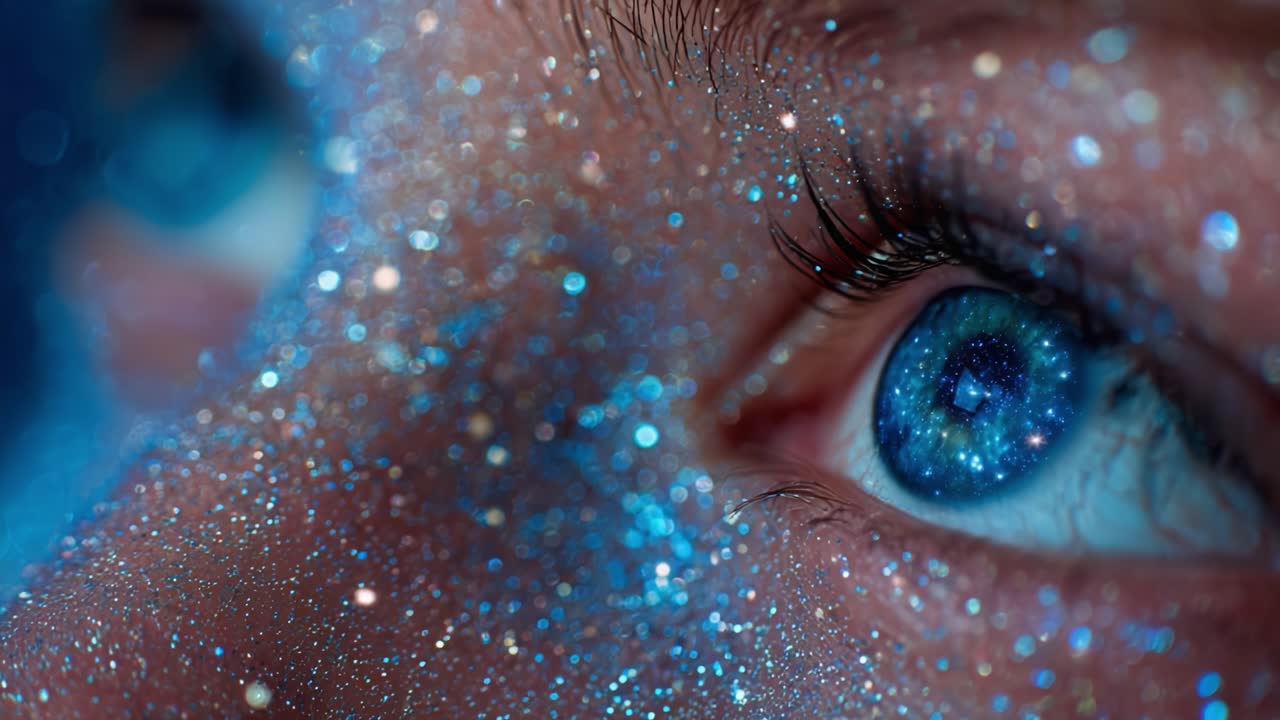 Mesmerizing Close-Up of a Starry Eye: Captivating Glimpses of Cosmic Beauty Infused with Glittering Elements Enhancing the Depth of Expression and Wonder