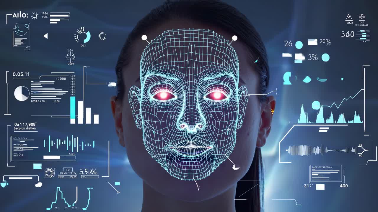 Futuristic Facial Recognition Technology Analyzing Woman's Identity