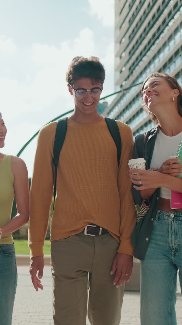 Side view of young people, teenagers, male and female students spending time