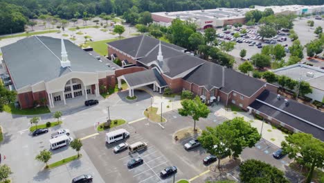 An-orbiting-drone-shot-of-a-church-in-North-Charleston-south-Carolina