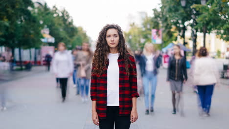 young woman on city street