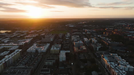 drone flying over the cityscape of tallahassee, sunny evening in florida, usa