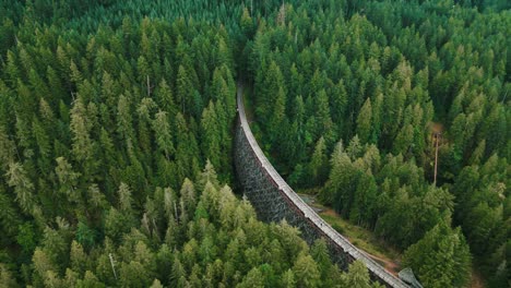 aerial shot around the kinsol trestle bridge above the koksilah river near victoria on vancouver island, british columbia, canada