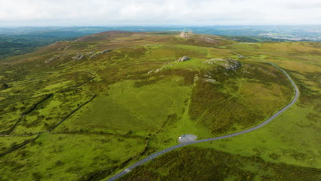 aerial view of cornish hills and road