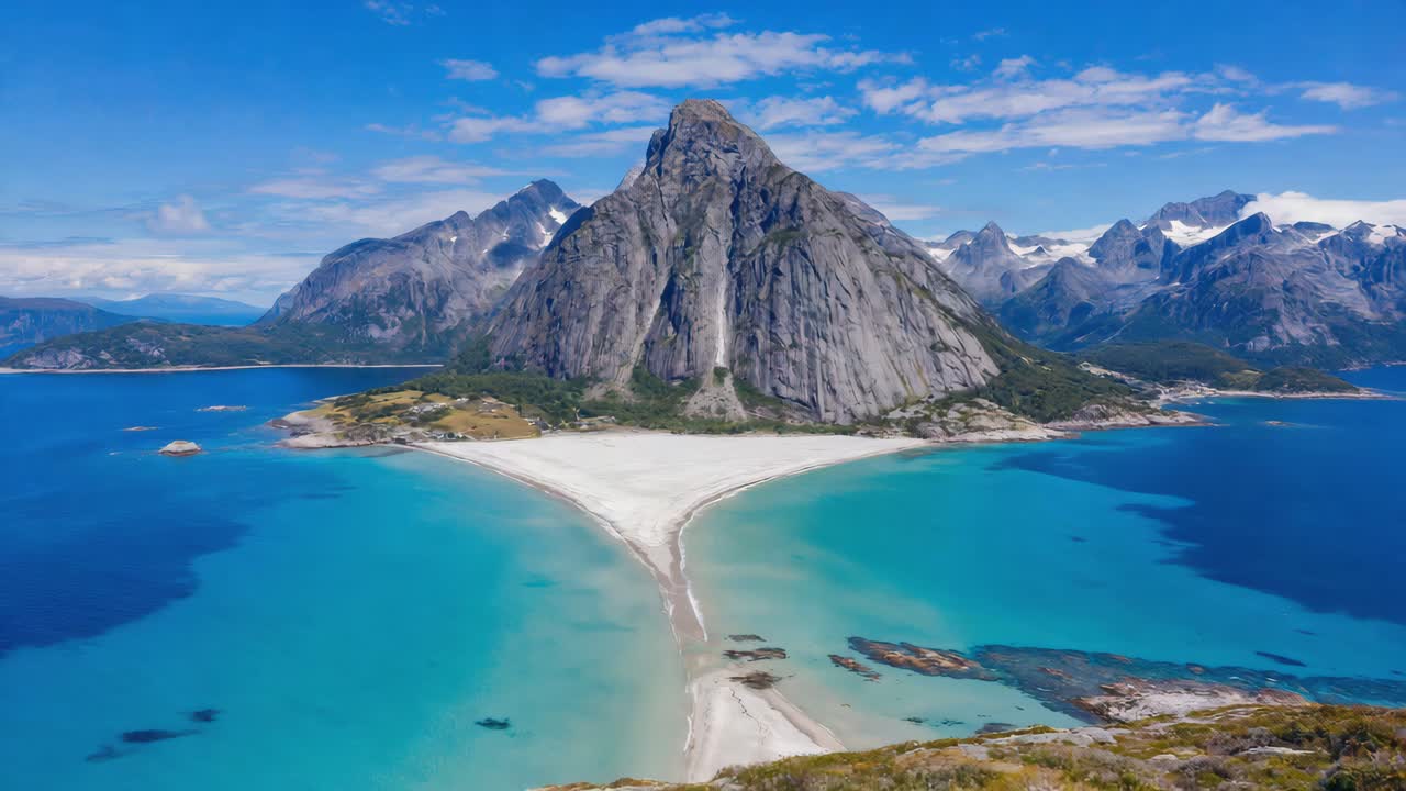 Majestic Arctic Landscape with Twin Beaches and Towering Mountain