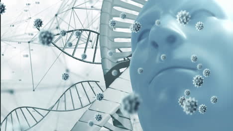 animation of virus cells and dna strand over digital human