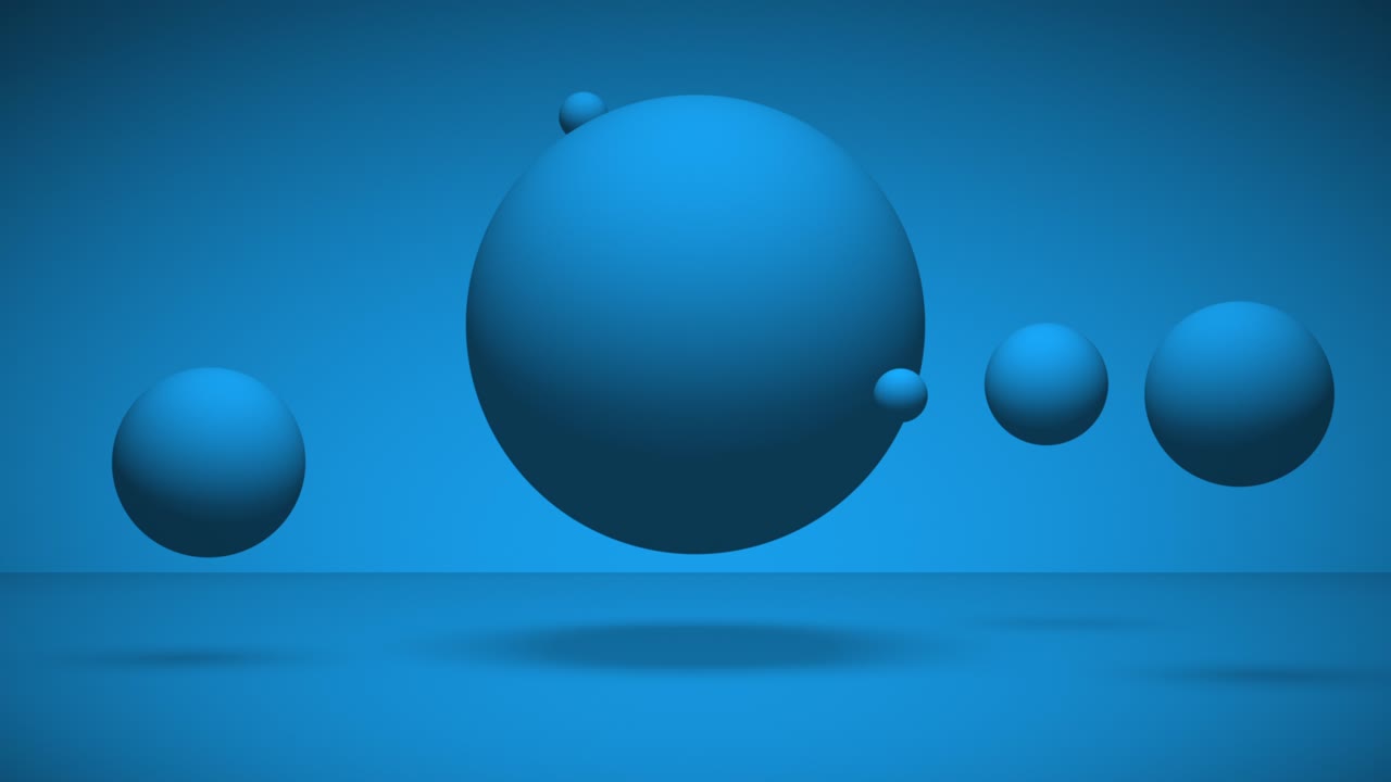 A seamless background animation featuring an abstract blue planet with hovering, orbiting moons casting shadows against a gradient backdrop