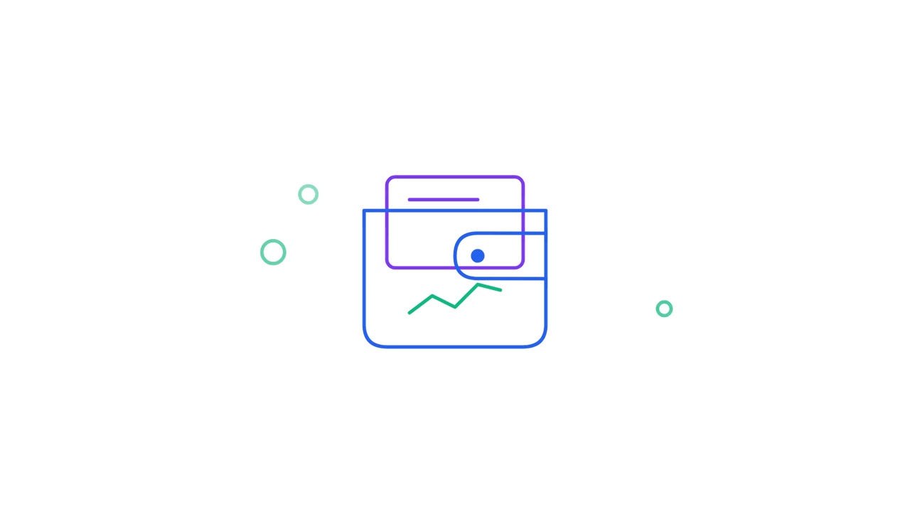 Animated Line Art Icon of a Wallet with a Credit Card