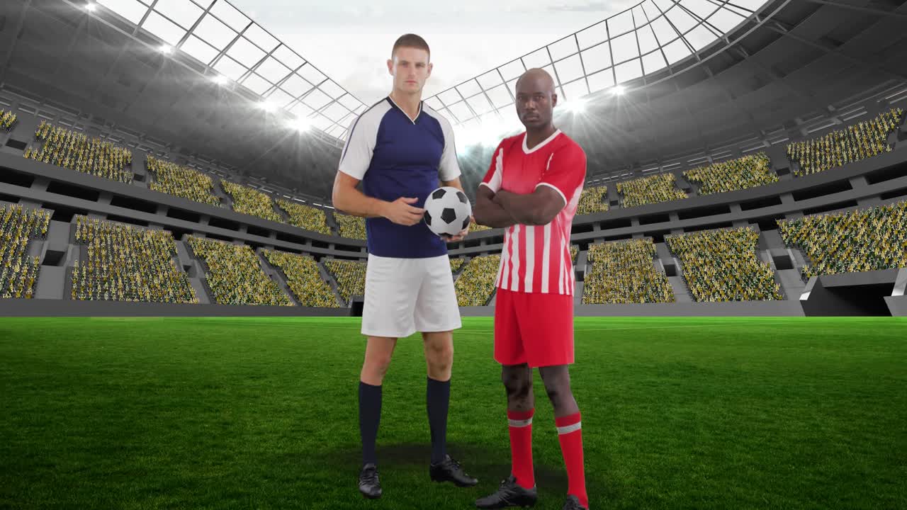 다양한 남자 축구 선수들에 대한 경기장의 애니메이션