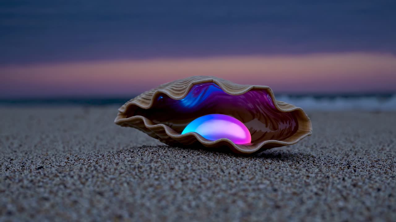 Glowing Gem in a Seashell at Sunset