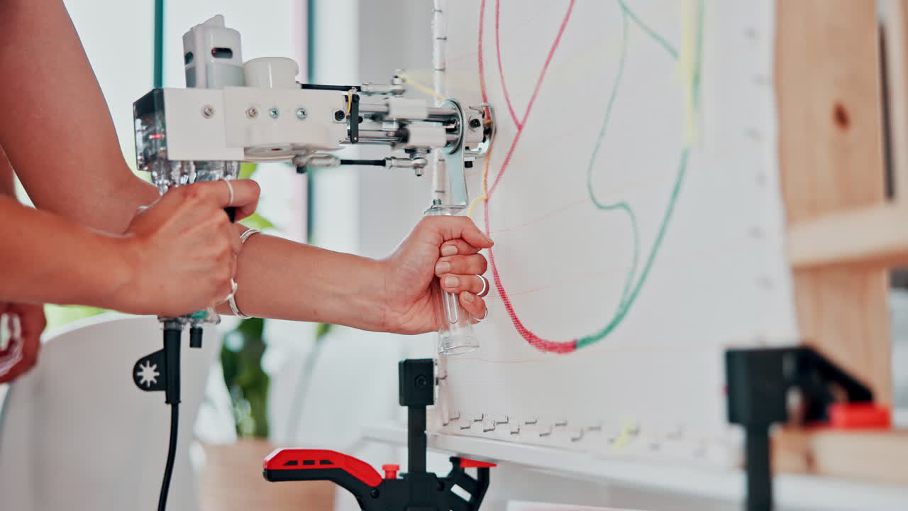 mujer que opera un brazo robótico para el diseño