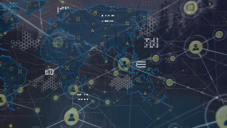 Composition of network of connections over world map