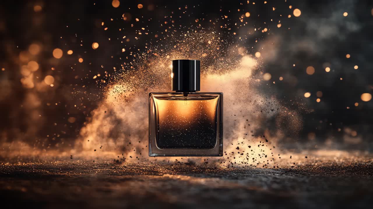 Luxury Perfume Bottle with Golden Dust and Smoke