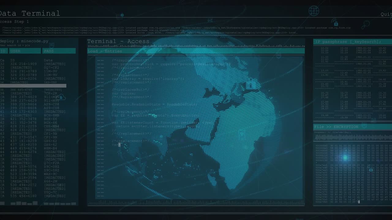 Vertical video: Zooming digital globe rotating through views in command terminal for tracking locks
