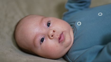 lovely little child's face with cute plump cheeks. portrait of an adorable healthy toddler boy close up. grey background.