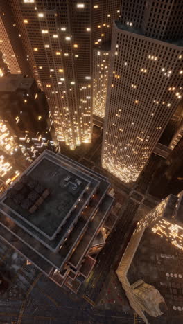 aerial view of a city skyline at night