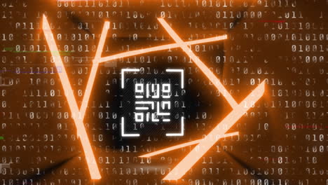 animación de la técnica de glitch sobre el código qr en un patrón abstracto contra los códigos binarios.