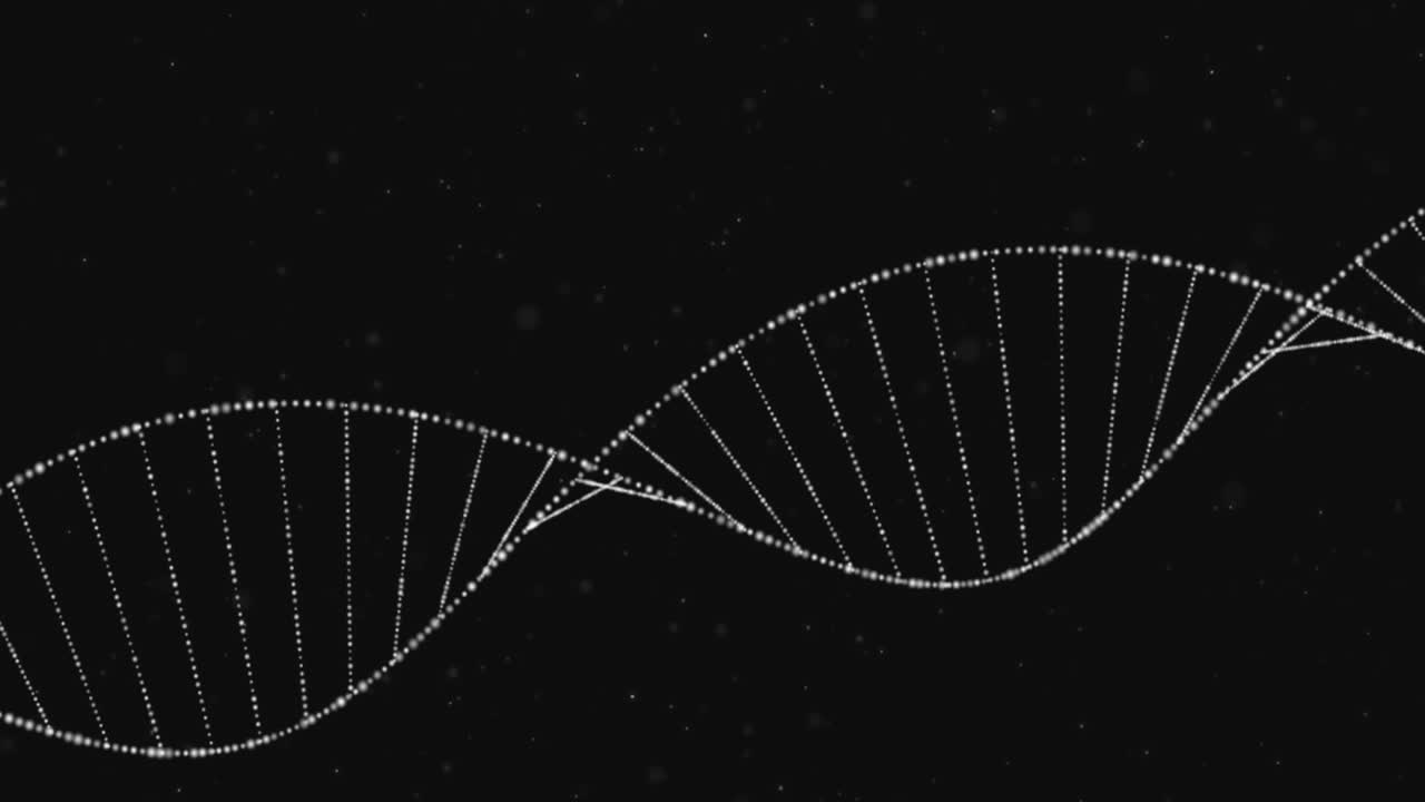 Animation of white particles forming a dna structure against black background
