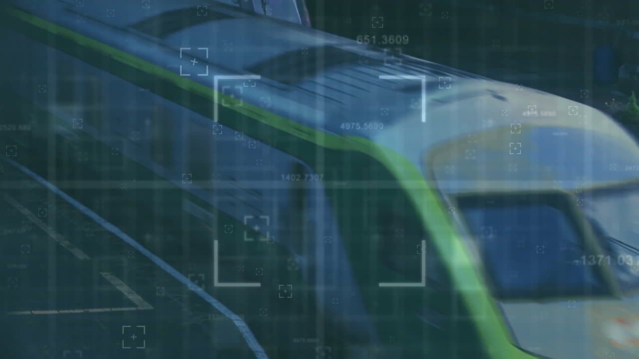 animación del procesamiento de datos y escaneo de alcance sobre la estación de tren