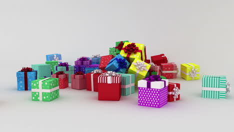 christmas presents falling on white background