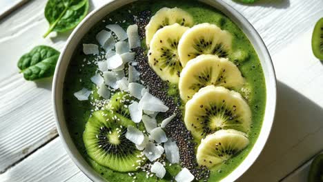 green smoothie bowl with kiwi, banana, and spinach